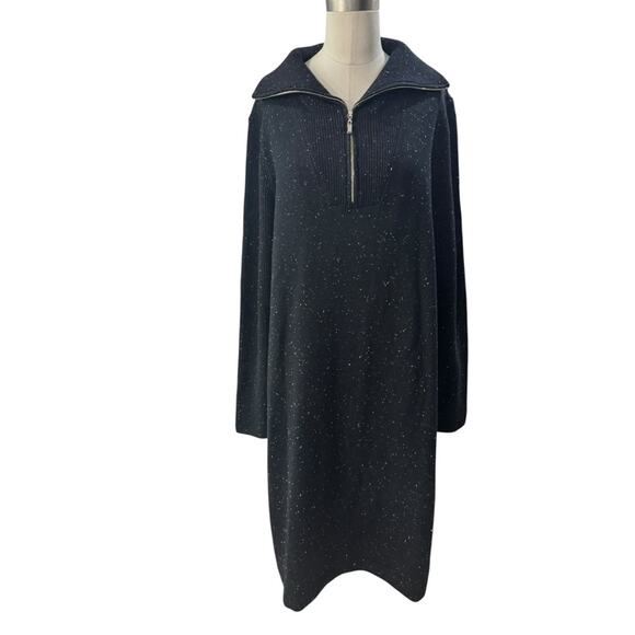 TALBOTS QUARTER ZIP MIDI SWEATER DRESS SIZE Large Speckled Long Sleeve NEW - Picture 1 of 10